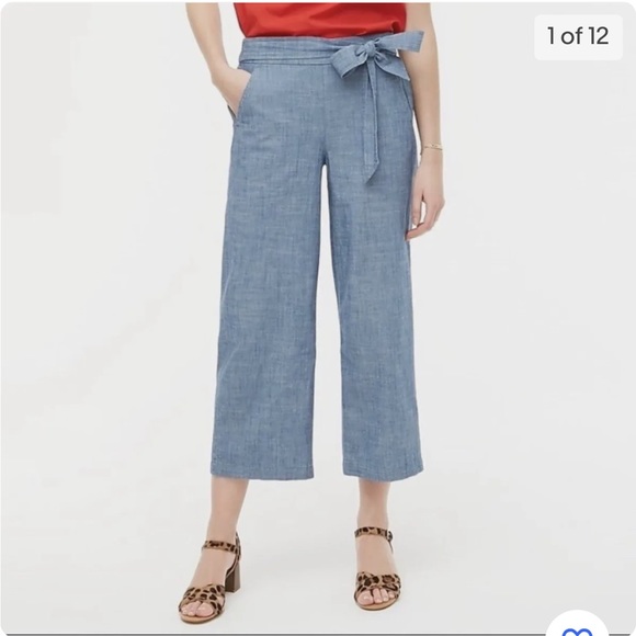 J. Crew Chambray Tie Waist Wide Leg Pants - Picture 1 of 9